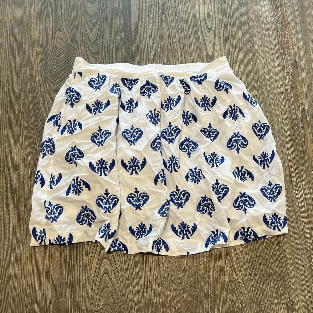 Land's End Flare Skirt Embroidered Elastic Waist Pull-On Blue White Size 14P